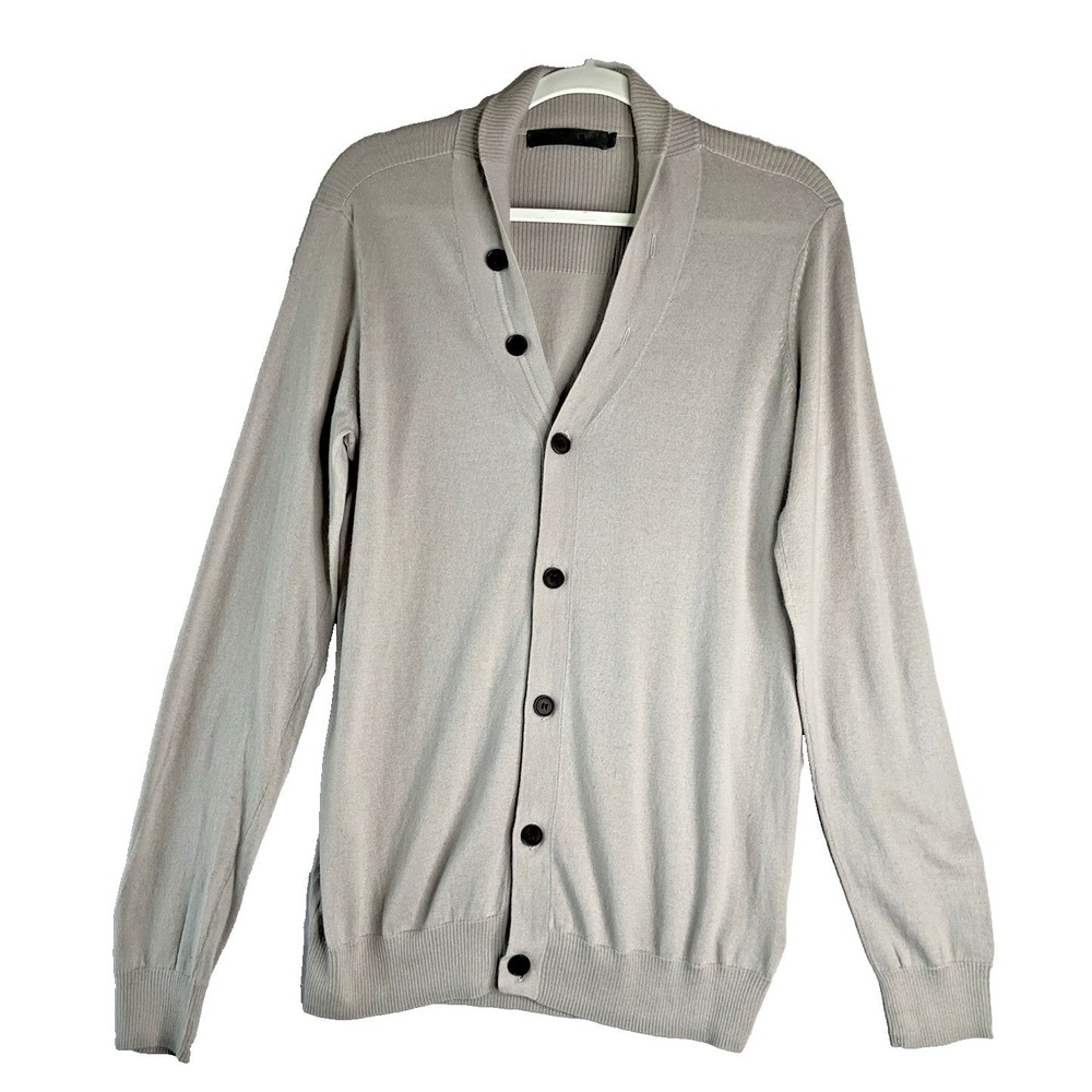 Mens Reiss Cashmere Blend Grey Lightweight Cardigan Sweater Preppy Grandpacore S